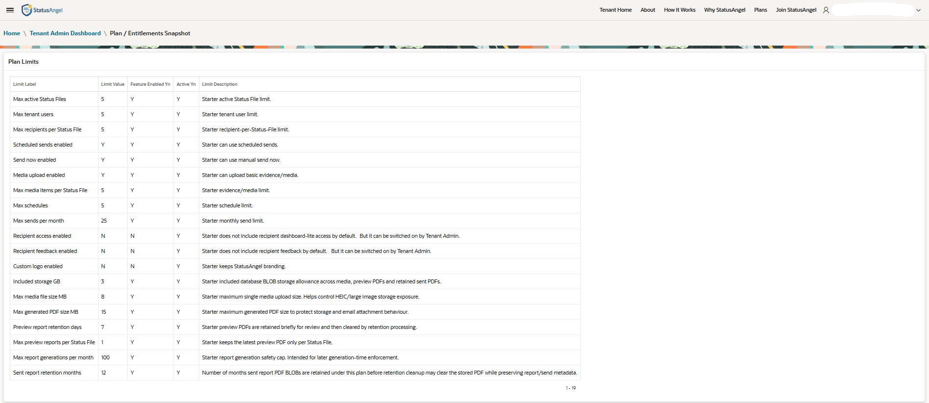 Customer progress reporting software tenant admin plan limits