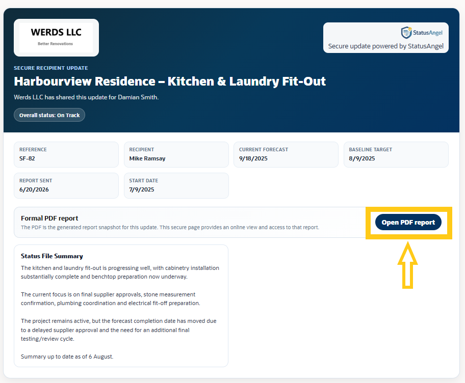 Progress Report Secure Recipient Dashboard View 1