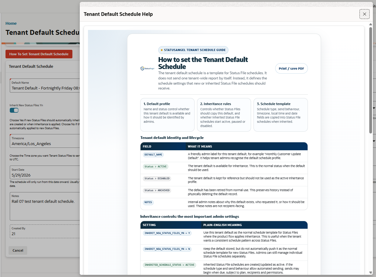 Tenant Scheduling Help, and Help For Individual Status File Scheduling In Platform